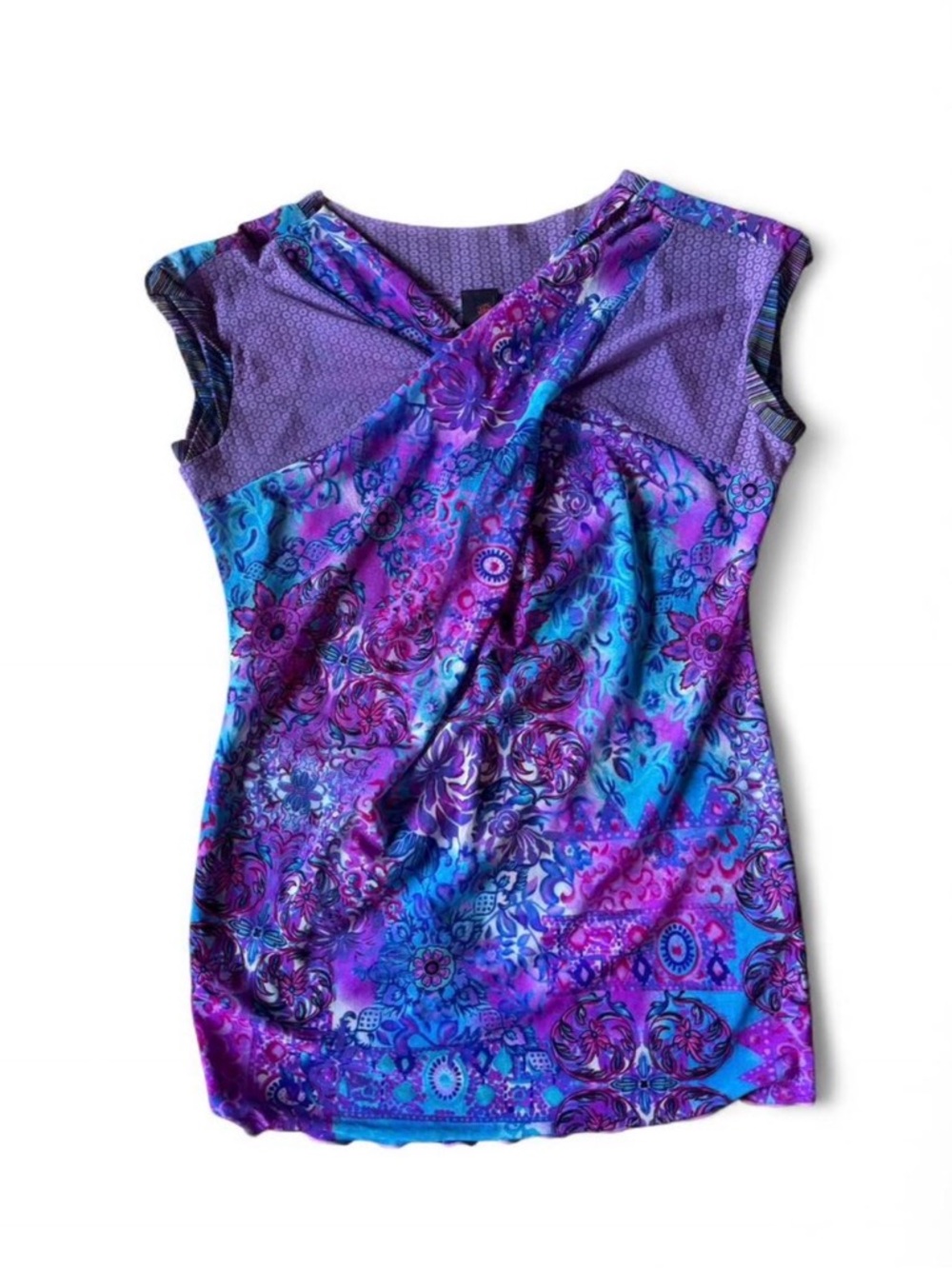 Sleeveless Purple & Blue Floral Print Blouse